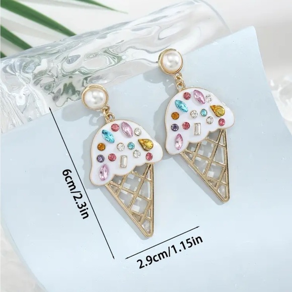 Rhinestone Ice Cream Dangle Earrings - Picture 4 of 4